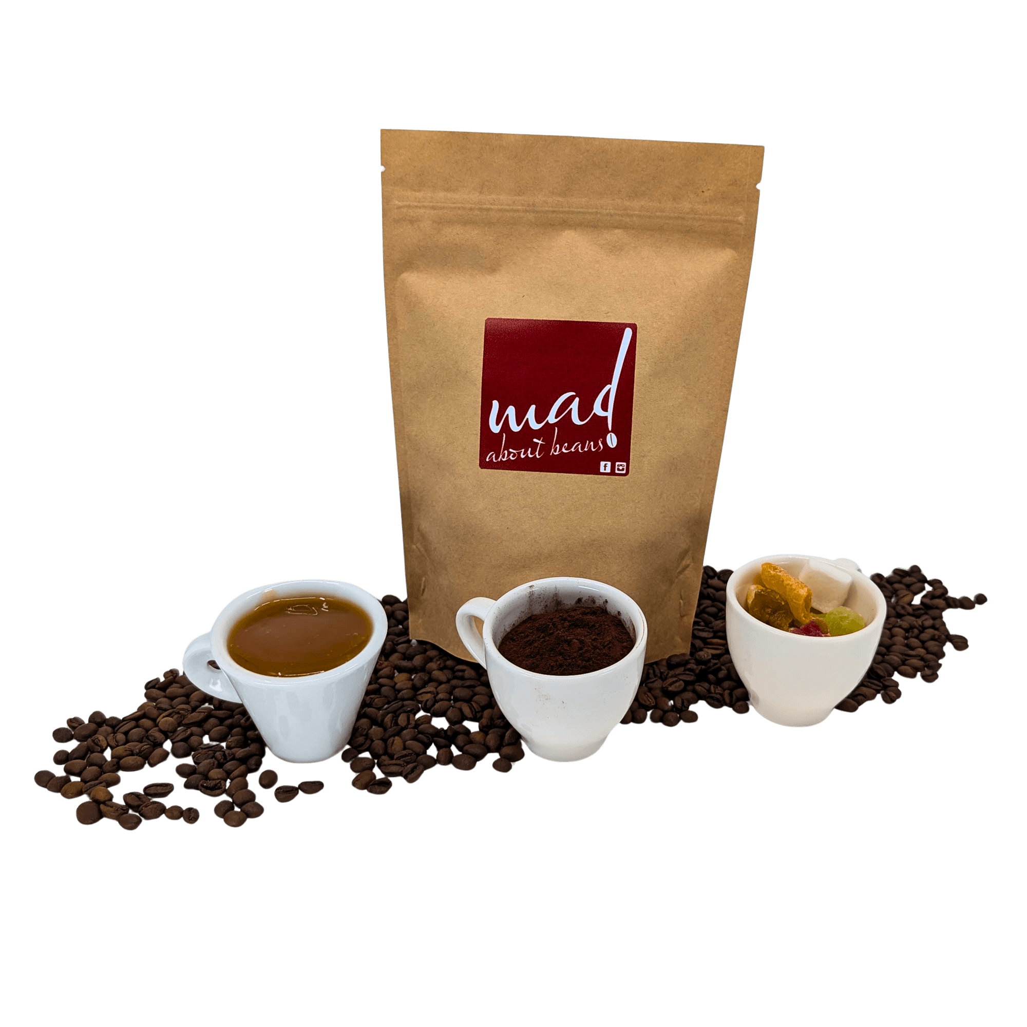 Flavour Notes for Chamaeleonn freshly roasted coffee - Rich and smooth, sweet with notes of caramel and dark cocoa layered over a gentle stone fruit sweetness; velvety full body with a clean, lingering, with coffee bag - Mad About Beans